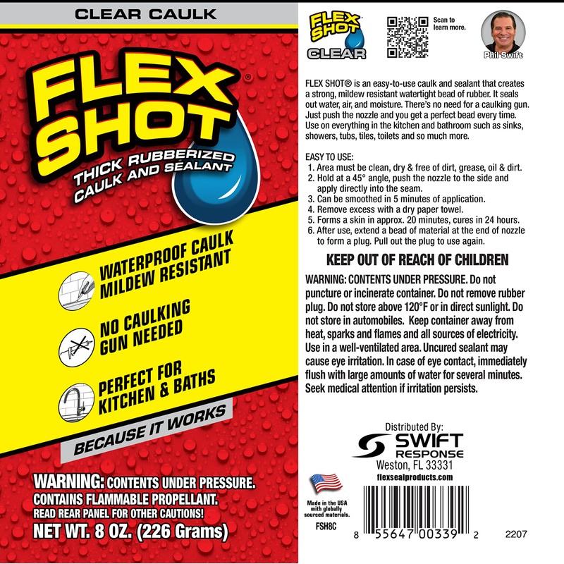 Flex Shot, Flexible Rubber Silicone Sealant, Waterproof Caulk, UV Resistant,