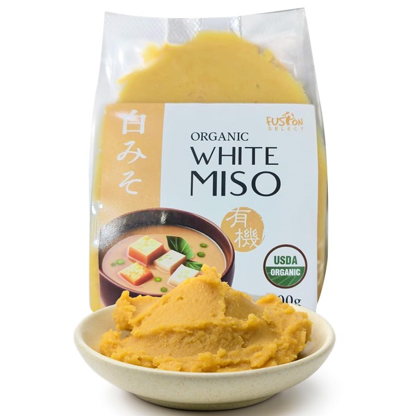 Fusion Select Organic White Miso Paste - Made of Fermented Soy Bean & Rice - Savory Japanese Seasoning For Cooking Soup Base, Broth, Stew, Salad Dressing, Sauce, Marinade, Ramen - 15 Servings, 300g