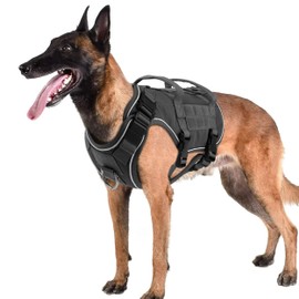 Forestpaw Upgraded Mesh Breathable Tactical Dog Harness,Reflective Military Dog Harness,No Pull Front Clip Service Dog Vest with 2 Handles,Adjustable Pet Vest for Medium Large Dogs(Black-L)