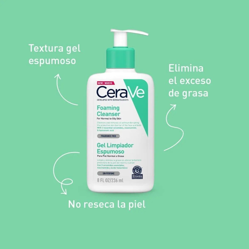 Gel Cerave Limpiador Espumoso Piel Normal A Grasa De 236