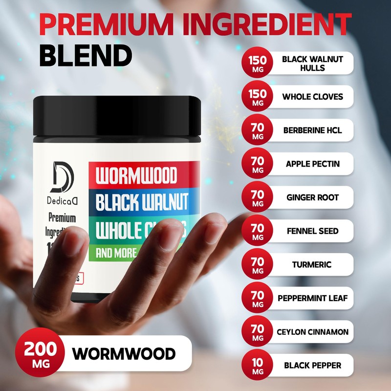 DEDICAD Wormwood Supplement - 120 Capsules Extracted from Black Walnut,