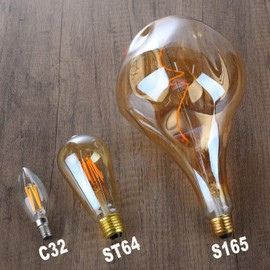 OMED S165 Irregular Unique Large Oversized Vintage LED Edison Light Bulb, E26 2200K Warm White Dimmable Extra Large Bulb, 5Watt 400LM Giant Amber Glass Decorative Light Bulb for Pendant Or Floor Lamp