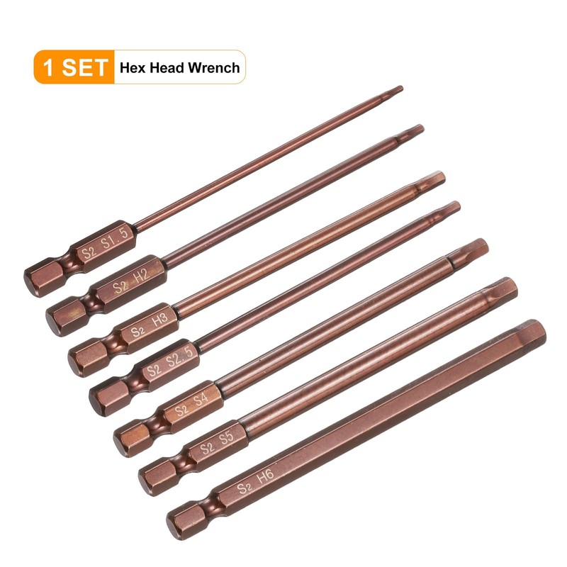 sourcing map 7pcs Hex Head Wrench Drill Bit 1.5/2/2.5/3/4/5/6mm Metric