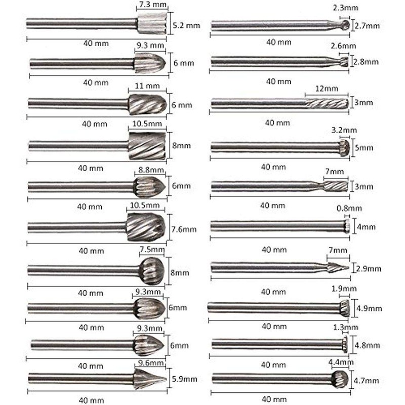 Gasea 20pcs 3mm Shank HSS Mini Router Burr Rotary File