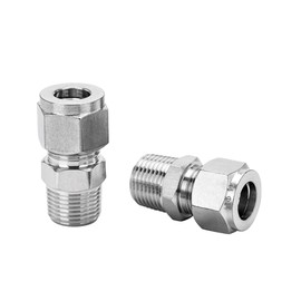 Pysrych 304 Stainless Steel Compression Fitting 8mm Tube OD x 3/8" NPT Male Coupler Straight Adapter Connect with Double Ferrules Pack of 2