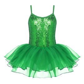 Zaclotre Girls Strap Ballet Leotards Tutu Dress Sparkly Sequin Skirted Leotard Ballerina Outfit Dance Costume for Kids Green
