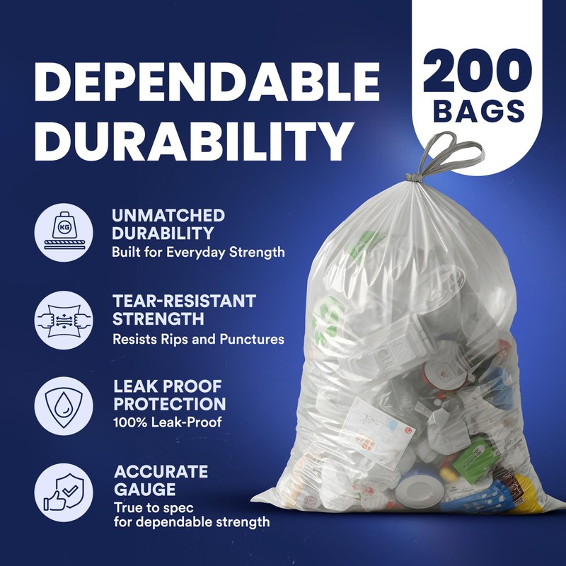 Plasticplace 13 Gallon Trash Bags │ 1.0 Mil │ Clear