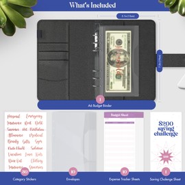 SOUL MAMA Zodiac Budget Binder with Cash Envelopes for Budgeting – Black Sagittarius A6 Binder, Money Organizer for Cash Binder, Money Saving Binder with Budget Envelopes & Rose Gold Stickers