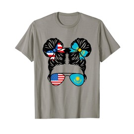 Half American Half Kazakh Girl USA Kazakhstan Flag Patriot T-Shirt