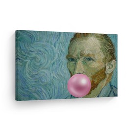 Smile Art Design Vincent Van Gogh's Masterpiece Self Portrait Pink Bubble Gum Art CANVAS PRINT Famous Paintings Wall Art Classic Art Home Decor Stretched Ready to Hang Made in USA 8x12