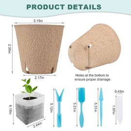 VirgoCCY 203 Pack Biodegradable Plant Seed Starter Kits - 50 Pcs Peat Pots, 100 Pcs Non-Woven PLA Nursery Bags, 50 Plant Labels, 3 Transplant Tools for Vegetable Flower Transplanting