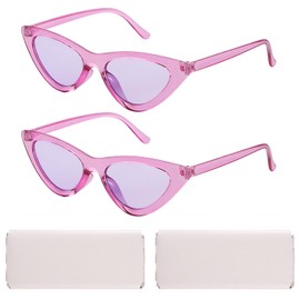 BOXOB Pack of 2 Cat Eye Sunglasses for Women, Trendy Vintage Sunglasses for Women, Retro Sunglasses Set for Party, Daily Use with 2 Sunglasses Pockets, Clear purple