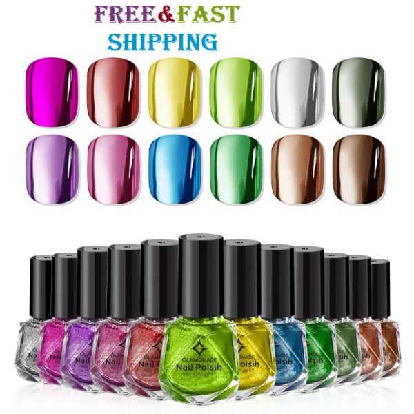 Glamonade Metallic Nail Polish Set Fingernail: Chrome Mirror Holographic Nail