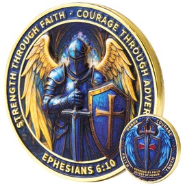 Leafence Christian Knight Challenge Coin Faith, Courage & Strength Armor of God Ephesians 6:10 Guardian Angel Warrior Shield and Sword Coin for Men and Women (Angel Knight-1 PC)