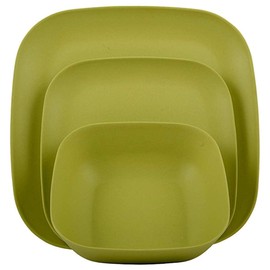 Melange 12-Piece Bamboo Dinnerware Set (Squares Collection) | Shatter-Proof and Chip-Resistant Bamboo Plates and Bowls | Color: Lime Green | Dinner Plate, Salad Plate & Soup Bowl (4 Each)