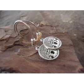 Laser cut ethnic forest jasper stone: long hook earrings