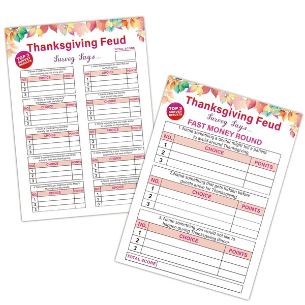 Thanksgiving Feud Game, Thanksgiving Friendly Feud Quiz - Pack of