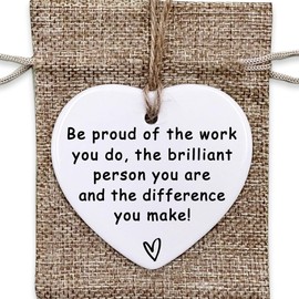 Thank You Gift - Be Proud of The Work You Do Ceramic Heart Ornament, Leaving Gift, New Job Gift, Coworker Gift, Retirement Goodbye Farewell Gift Appreciation Gifts for Coworkers Teacher, Nurse