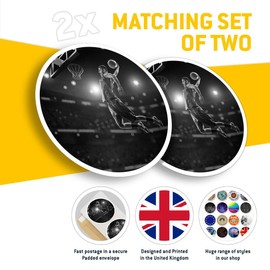 Vinyl Round Stickers (Set of 2) 10cm - BW - Basketball Player Hoop Ball Pro for Laptops, Tablets, Luggage, Scrap Booking, Fridges #42532