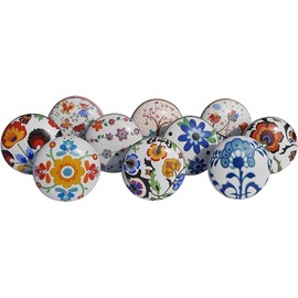 Royal Kraft Vintage Multicolor Printed Ceramic Pull Knobs for Kitchen Cabinet, Door & Drawer, Wardrobe, Cupboard (Set of 10) Sknob012