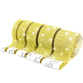 1 Yards Adhesive Rhinestone Strips Bling Crystal Rhinestone Ribbon Stickers Glitter Diamond Tape Roll for DIY Crafts Car Shoes Décor Fabric Ribbons Trim and Embellishments (0.47Inch, Gold)