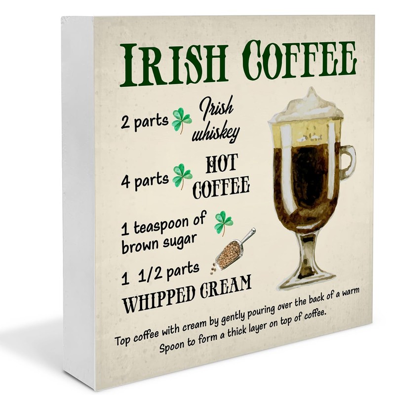 Coffee Decor, St. Patricks Day Irish Coffee Wooden Sign Home