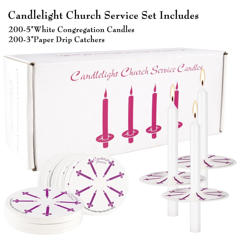 Wfmolcand 200 White Taper Candles with Drip Protectors Smokeless and