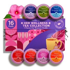 Gya Tea Co Her Wellness Tea Pod Collection Tea Gift Set (16 ct) - 7 Flavors Assorted Variety Pack with Hibiscus, Chamomile Lavender & Ginger - Valentines Day Gifts for Her