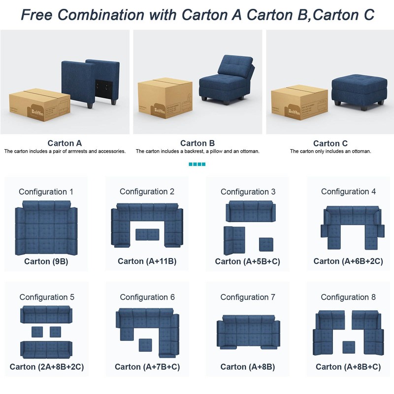 Belffin Ottoman Module with Storage for Modular Sofa Sectional Couch