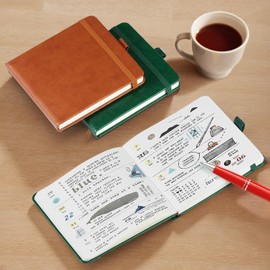 HOMEMARS Notebook Set of 2, 12 cm x 12 cm, 200 Pages, Leather Notebook, Brown Green, Bullet Dotted Journal, Dotted, Notepad, External Dimensions 12.5 cm x 12.5 cm