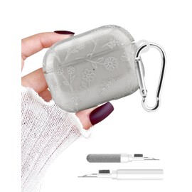 Aitipy Compatible with Airpods Pro 2 Case, Cute White Floral Aesthetic Design with Carabiner, Soft TPU Skin Anti-Scratch ShockPro 2of Pro 2tective Cover for Women Girls