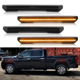 R&F Auto 4PCS Amber Smoked Lens LED Side Marker Lights Replacement for Sierra 2500HD 3500HD 2020-2025 Pickup Truck Amber Front Rear Fender Side Markers Driver Passenger Sides Lamps