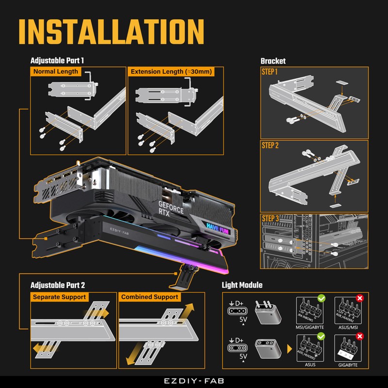 EZDIY-FAB 5V ARGB GPU Holder Brace Graphics Card Support Video