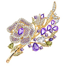 KristLand Flower Brooch White Gold-Plated Brooch Retro Art Deco Roses Flower Outfits Brooch with Sparkling Cubic Zirconia Pearl Wedding Party Bride Birthday Gift for Women, Metal