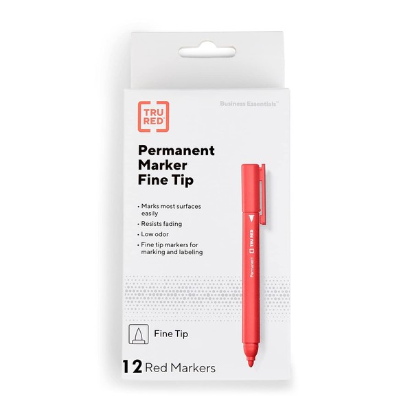 TRU RED Pen Permanent Markers, Fine Tip, Red, 36/Carton (TR54539VS)