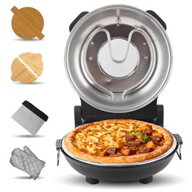 Pizza Maker Electric, 4-Min-Pizza in 1200W Pizza Oven, 31cm Refractory Stone Plate, Max 420℃ Pizza Maker with 5 Cooking Levels, inkl. Pizza Peels & Scraper & Recipe, Black (black)