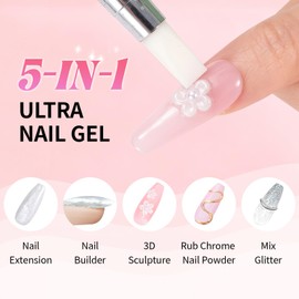 U-Shinein Solid Builder Nail Gel Set: 5-in-1 Silk White 3D Sculpting Nail Gel with Chrome Nail Powder for Art Carving Modeling,Builder,and Nail Extension UV/Led Manicure DIY