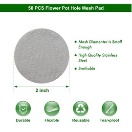 D'vine Dev Pack of 50 Stainless Steel Drainage Mesh, 2 Inch Round Drainage Hole Strainer for Keep Soil from Flowing Away, Anti-Corrosion and Breathable Bonsai Pot Bottom Grid Mat Mesh, 97-N-1
