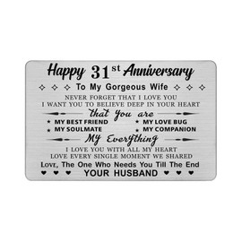 DEGASKEN Happy 31st Wedding Anniversary Card for Wife from Husband - You Are My Soulmate My Everything - 31 Year Anniversary for Women Her, Timepiece Anniversary Wallet Card