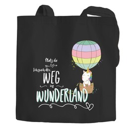 Moonworks® Jute Bag with German Text "Platz da ich suchden Weg ins Wunderland" [German Language] Cotton Bag, Fabric Bag, Carry Bag, Sayings, Saying Moonworks® Black