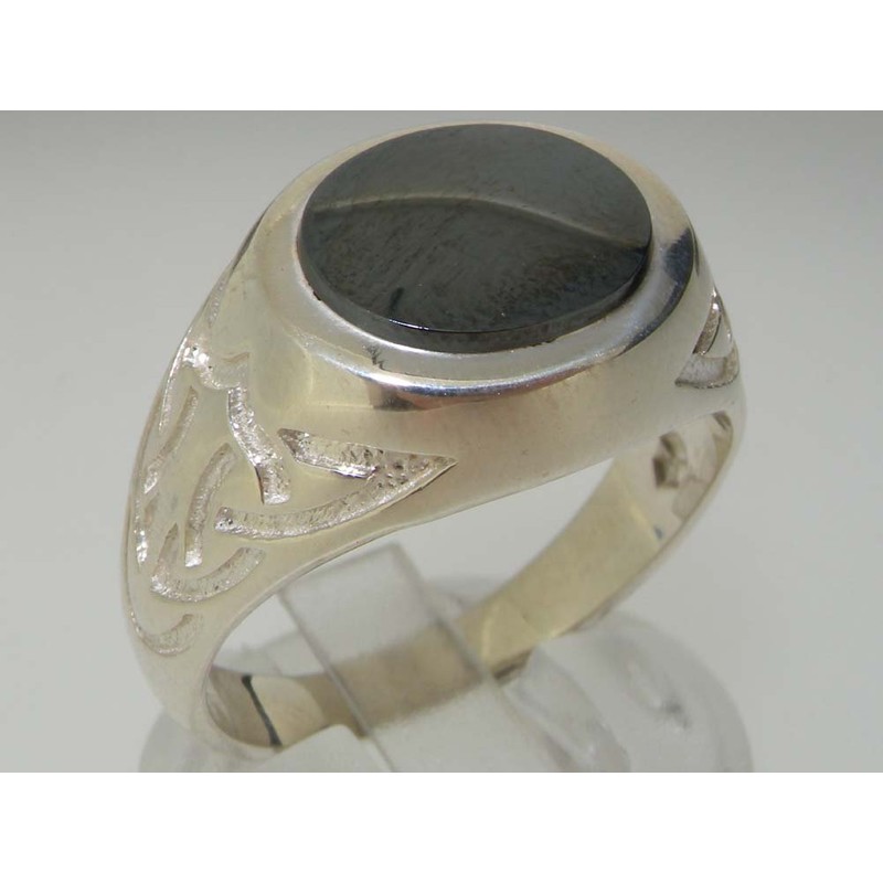 Solid 925 Sterling Silver Natural Hematite Mens Signet Ring -