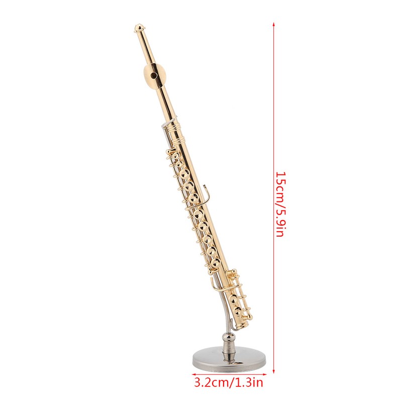 Miniature Flute Replica with Stand and Case Gold Plated Instrument