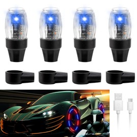 YUERWOVER 4 PCS Tire Valve Light Colorful LED Car Wheel Lights Waterproof Flash Lantern Tire Valve Stem Cap Lamp Automotive Decoration Accessories for SUV Truck Motorcycle Bike Bicycle (4 Blue)