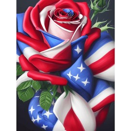 Acudotr Diamond Painting Kits for Adults, 5D DIY Diamond Art Kits for Beginners, Full Drill Diamond Painting Kits for Home Wall Decor, Flag Rose, 12x16 Inch