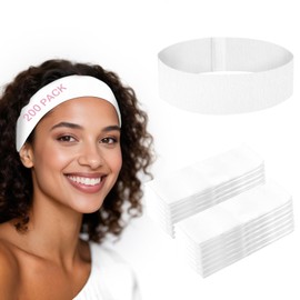 Beauty Star 200 Pieces Disposable Headbands for Spa, Stretchable Non Woven Fabric Bulk Esthetician Facial Head Bands for Women's Hair, Skincare, Makeup, Washing Face (White)