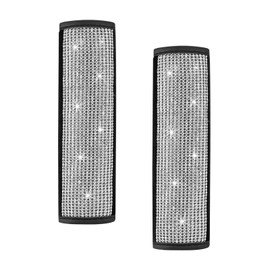Sylvil 2PCS Bling Car Seat Belt Shoulder Pads, Soft PU Leather Seatbelt Strap Pad with Crystal Diamond, Glitter Safety Belt Pad Shoulder Cover for Women, Decorative Car Accessories