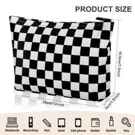 Wudimeitt Wudimeitt Cosmetic bag Makeup bag Preppy Cute Corduroy Toiletry bag for women travel essentials (Plaid black)