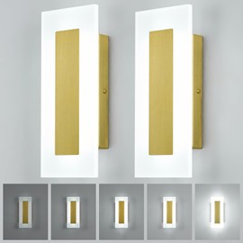 BNHHLZ Modern Acrylic Wall Sconces Set of Two Dimmable Wall Light 9W 6000K Cool White Hardwired Wall Sconce Gold Vanity Lights for Bedroom Bedside Living Room Staircase Corridor