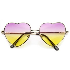 zeroUV Womens Fashion Metal Color Tint Lens Heart Shaped Sunglasses (Light-Gold Pink-Yellow)