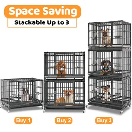 Homey Pet 37 inch Stackable Heavy Duty Dog Crate, Indestructible Escape Proof Dogs Cage Kennel with Lockable Wheels, Removable Tray & Metal Grid, Double Doors for High Anxiety Medium/Small Dogs